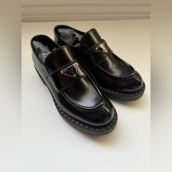 Prada Chocolate Brushed Leather Loafers in Black - Picture 8 of 14